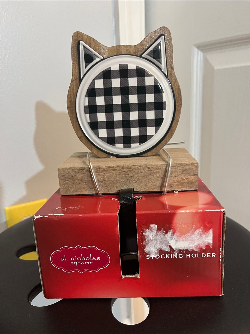 St. Nicholas Square Cat Buffalo Plaid Stocking Holder | NIB Christmas Decor